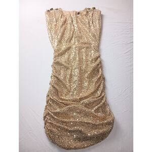 Dolce Vita Collection sequin gold mini dress Holiday Festive Cinched Pull on 34